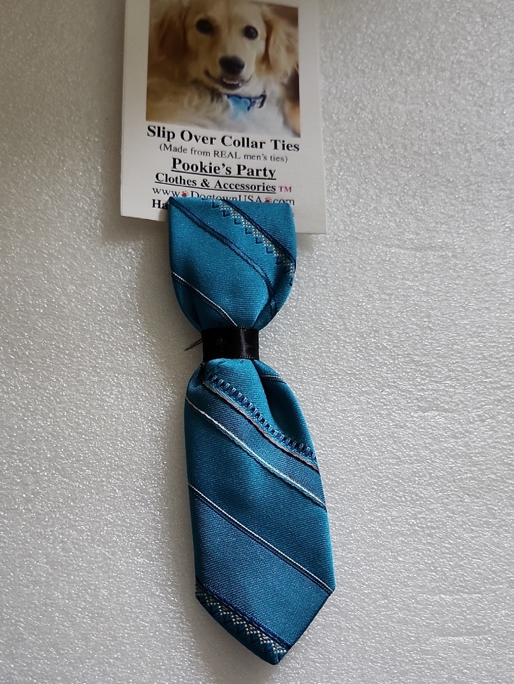 Hand Crafted Teal & Black Slip-On Dog Tie